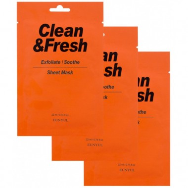 Набор тканевых масок для гладкости и регенерации кожи, 22 мл*3 шт — Clean&Fresh Exfoliate/Soothe Sheet Mask