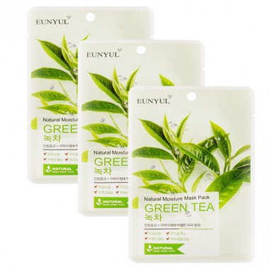 НАБОР: Маска тканевая с экстрактом зеленого чая, 22 мл*3 шт — Natural Moisture Mask Pack Green Tea