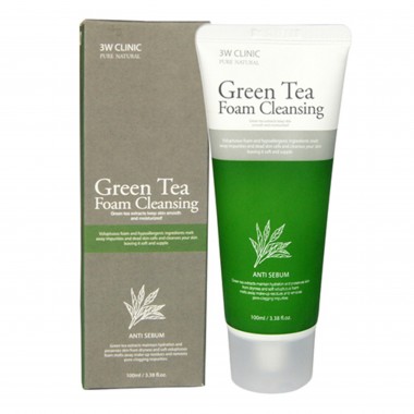 3W Clinic Пенка для лица с экстрактом зелёного чая - Green tea foam cleansing, 100мл