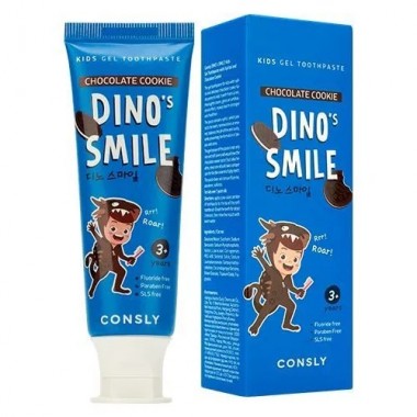 Детская  гелевая зубная паста DINO's SMILE c ксилитом и вкусом шоколадного печенья, 60 г — DINO's SMILE Kids Gel Toothpaste with Xylitol and Chocolate Cookie, 60 g