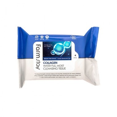 Очищающие увлажняющие салфетки, 30 шт — Collagen Water Full Moist Cleansing Tissue