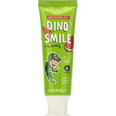 Детская  гелевая зубная паста DINO&#039;s SMILE c ксилитом и вкусом арбуза, 60 г — DINO's SMILE Kids Gel Toothpaste with Xylitol and Watermelon, 60 g